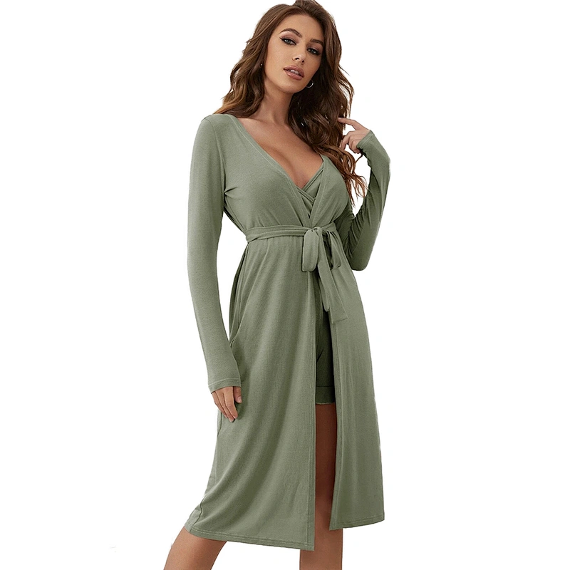 2022 Ladies Women 2 Pieces Solid Cami Romper Belted Robe Lounge Set