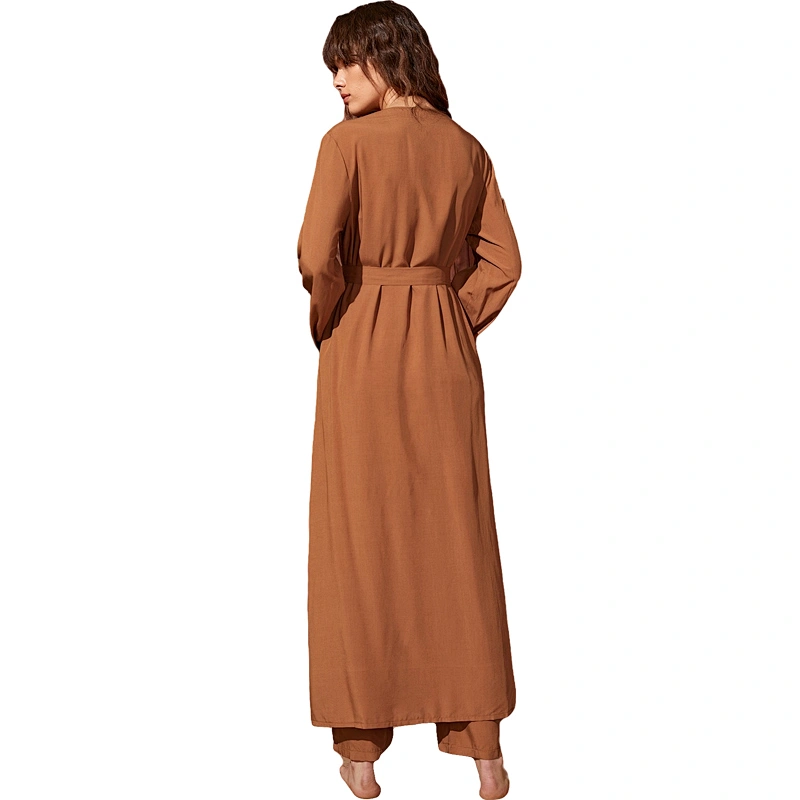 Wholesale 3 Pieces Cami Pants Lounge Wear Robe Sets Fille Chemise Kimono Robe Custom Spa Cotton Long Women Robes