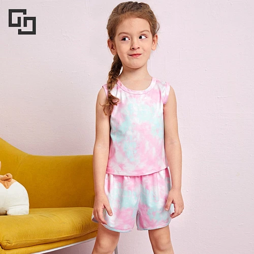 Children Cami Top&Shorts Tie Dye Pyjama Sets Cotton Kids Girls Custom Pajama Set
