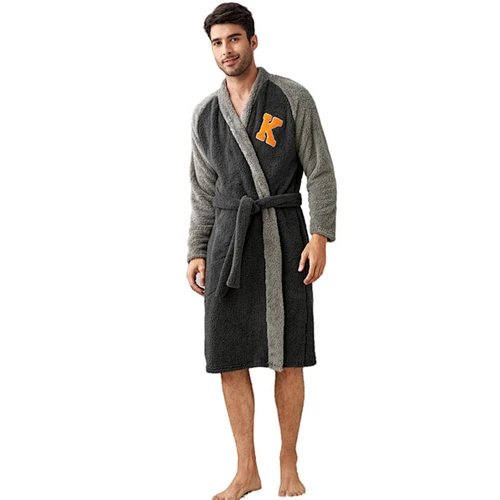2021 Winter Solid Fleece Spa Robe With Hood Sleepwear Flannel Men Longues Robe Customized Mens Bath Robes
