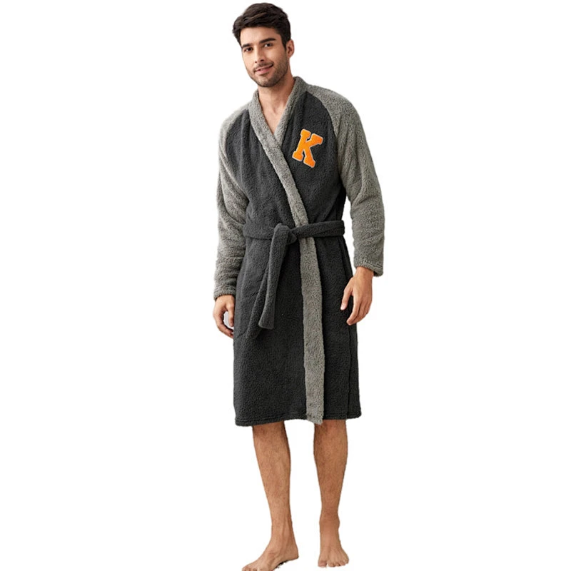 2021 Winter Solid Fleece Spa Robe With Hood Sleepwear Flannel Men Longues Robe Customized Mens Bath Robes