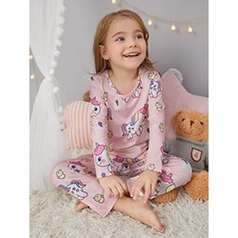 Children Loungewear Cozy Cute Cartoon Custom Print Pijama Cotton 100% Pyjama Designer Pajama Set For Kids Girls