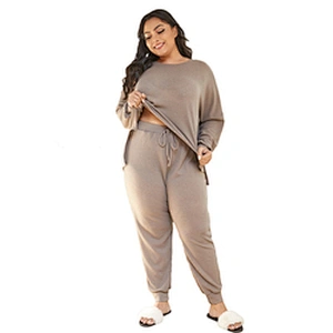 Custom Waffle Knit Women Waffle Pajama High Low Hem PJ Set Plus Size Pajamas