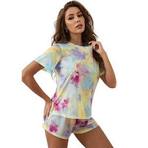 Women Short Lounge Set Tie Dye Tops and Shorts Designer Two Piece Pyjamas Set