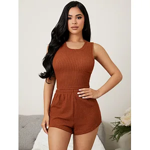 Waffle Knit Tank Top & Shorts Lounge Wear Sets Women Summer Wholesale Loungewear