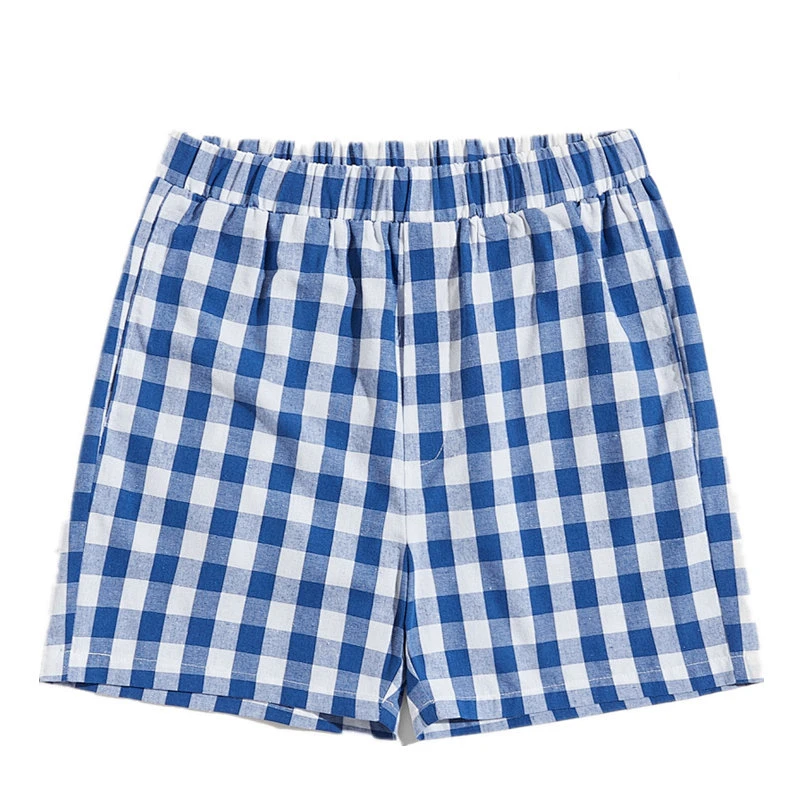 New Arrival Plaid Short Pyjama Sleepwear Bamboo Breathable Bottoms Cotton Plaid Men Short Pajamas