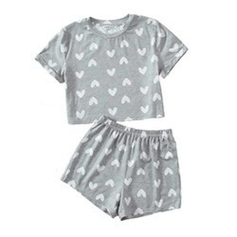 Little Kid and Toddler Girls Sleepwear Heart Print Top & Shorts PJ Set Children Pajamas