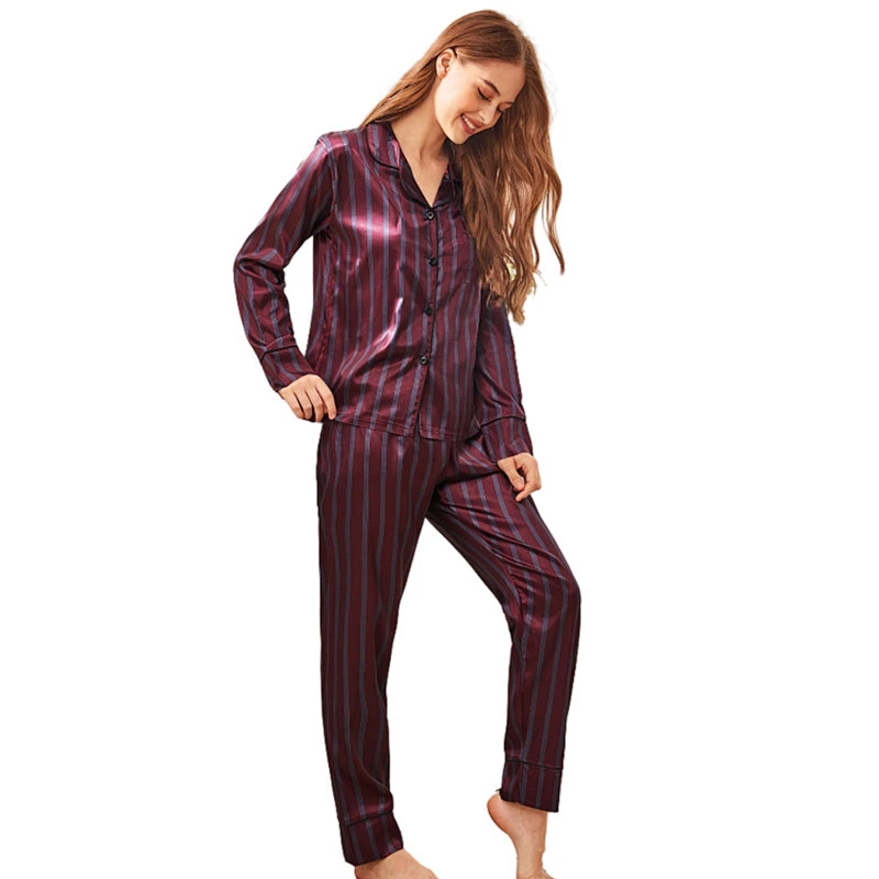 Striped 2022 Wholesale Custom Satin Pajamas Set Silk Designer Luxury Pyjamas For Women