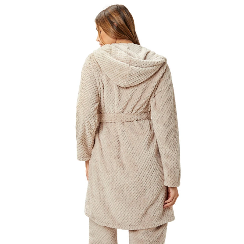New Hooded Dual Pockets Flannel Waffle Winter Robes Femme Fleece Solid Lounge Pants Fuzzy Women Robe Sets