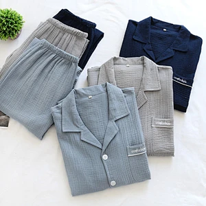 2021 Solid Breathable Long Pjs Cotton Pyjamas Sets Linen Pyjama Sets For Men
