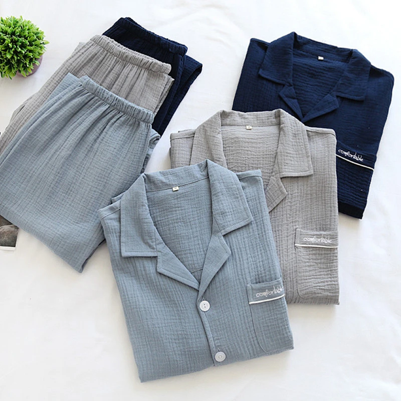 2021 Solid Breathable Long Pjs Cotton Pyjamas Sets Linen Pyjama Sets For Men