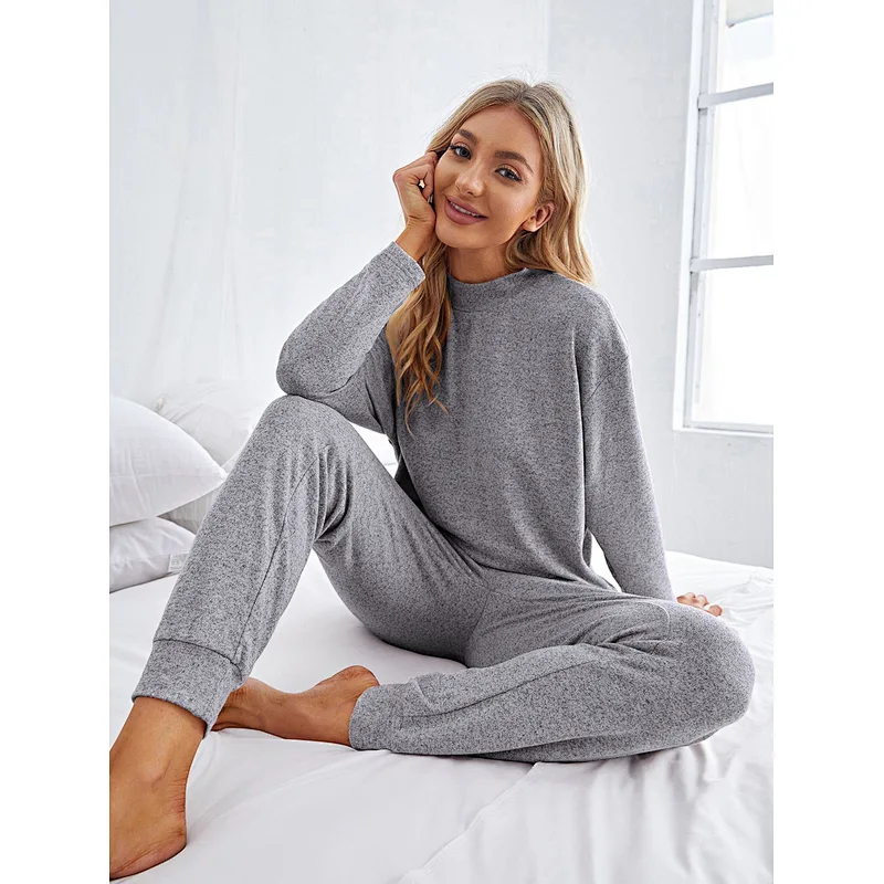 Wholesale Cotton Pajama Long Sleeve Space Dye Mock Neck Women Loungewear