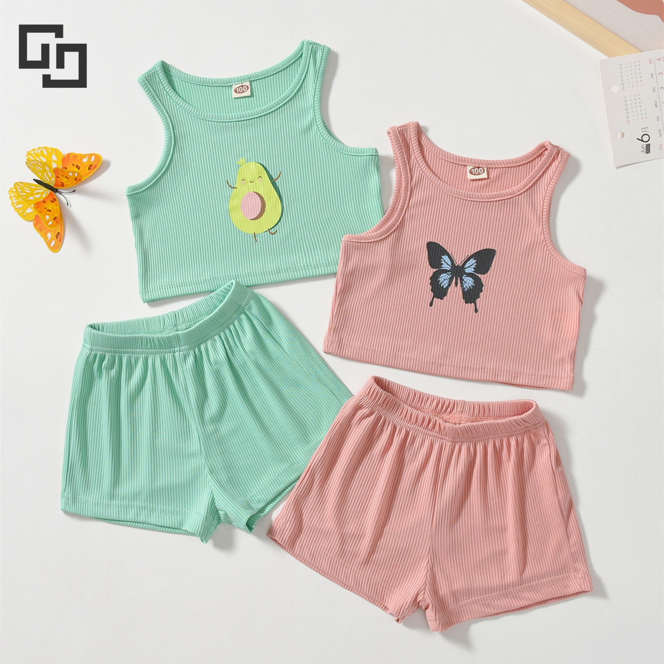 Cami Shirt With Shorts Children Sleepwear Pijama Girl Cotton Kids Girl Pajama Set