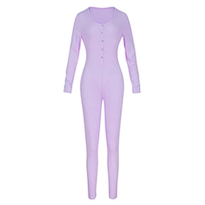 Custom Cozy Knit Adult Onesie Pajamas Solid Button Front Long Sleeve Jumpsuit for Women