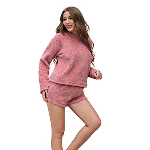 2022 Letter Drop Shoulder Fleece Pjs Femme Designer Flannel Custom Pajama Lounge Wear Sets For Women