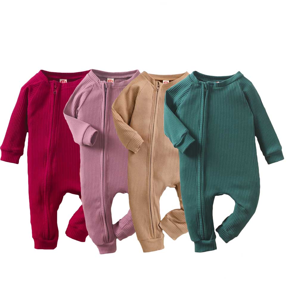 Solid Raglan Sleeve Oblique Zipper Baby Onesie Winter Newborn Baby Clothes Baby Romper