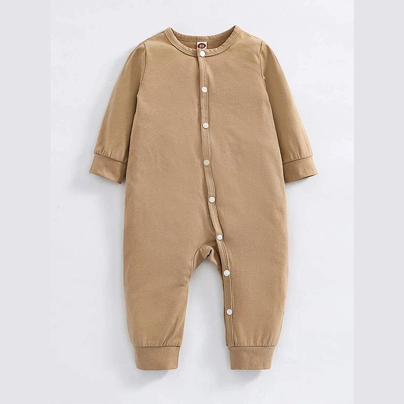 Spring Fall Baby Long Sleeve Rompers Round Neck Cartoon Graphic Striped Button Front Jumpsuit