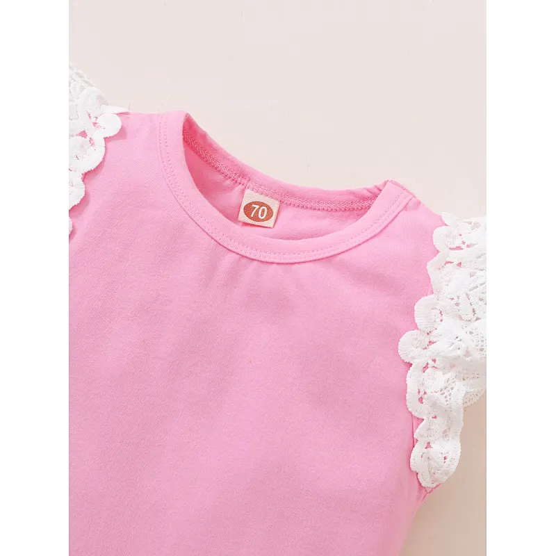 Cute Baby Guipure Lace Trim Bodysuit Sleeveless Cotton Baby Girls' Rompers