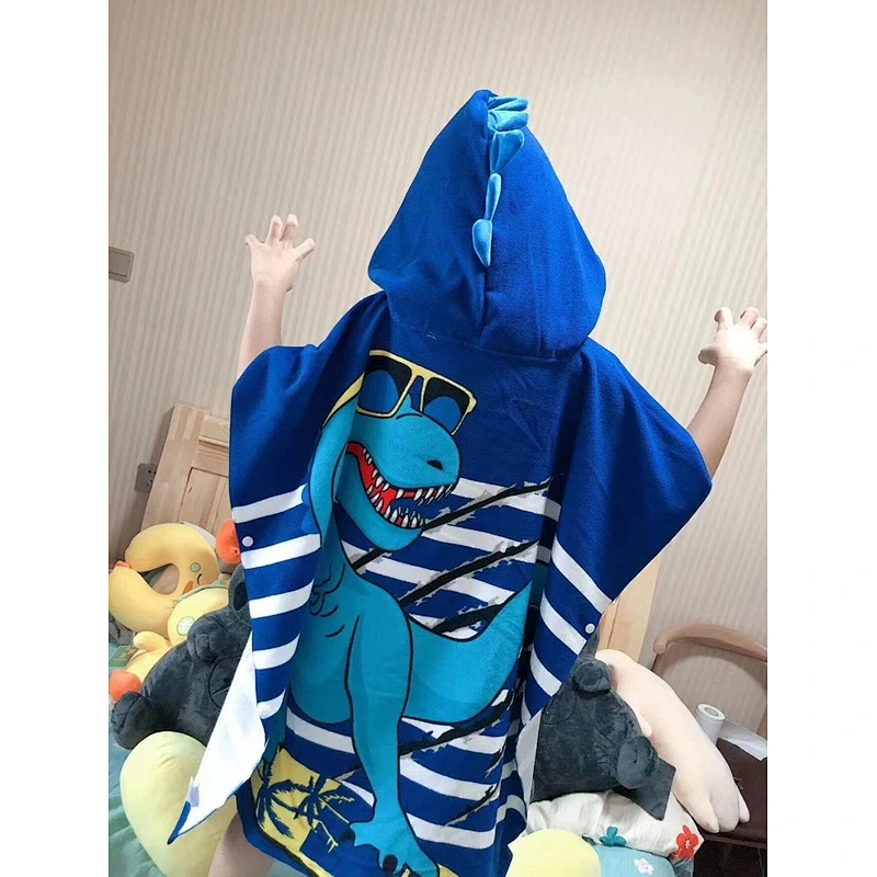 Custom Kids Pajama Cartoon Dinosaur Hooded Bathrobe Cute Cotton Boys Bath Robes