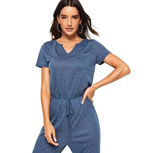 Cotton Jumpsuit Loungewear Pajama Girl Waist Solid Pyjama Custom Designer Women Romper Cotton Adult Onesie