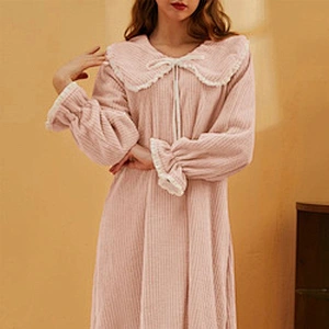 Winter Autumn Lady Girls Flannel Nightgown Sleep Night Wear Tie Front Flannel Lounge Night Gown Dress