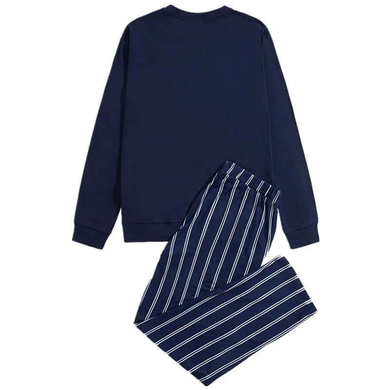 Letter Top With Striped Pants Men's Pajama Sets Custom Winter Knit Cozy Cotton 2 Pcs Pyjamas For Men