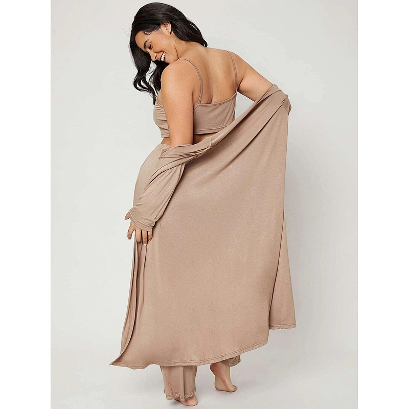 Plus Size Designer Women Open Front Robe & Cami Top & Pants Cotton PJ Set