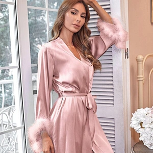 2022 New Designer Robe Sets Luxury Bridal Fur Feather lounge Femme Designer Satin Silk Women Bridesmaid Robes
