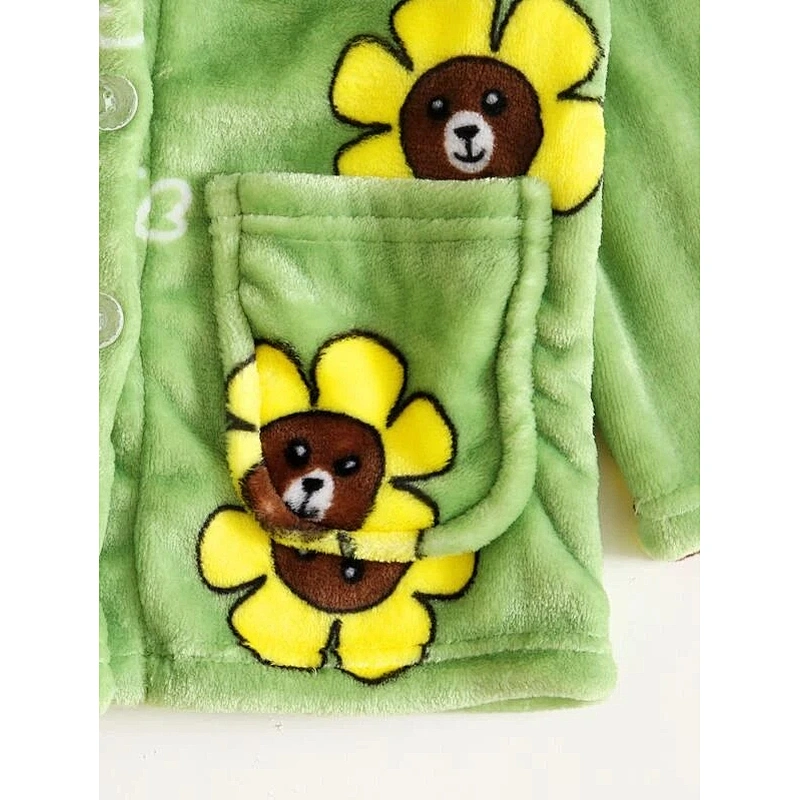 Winter Kids Girls Polka Dot And Cartoon Graphic Flannel Pajamas Set