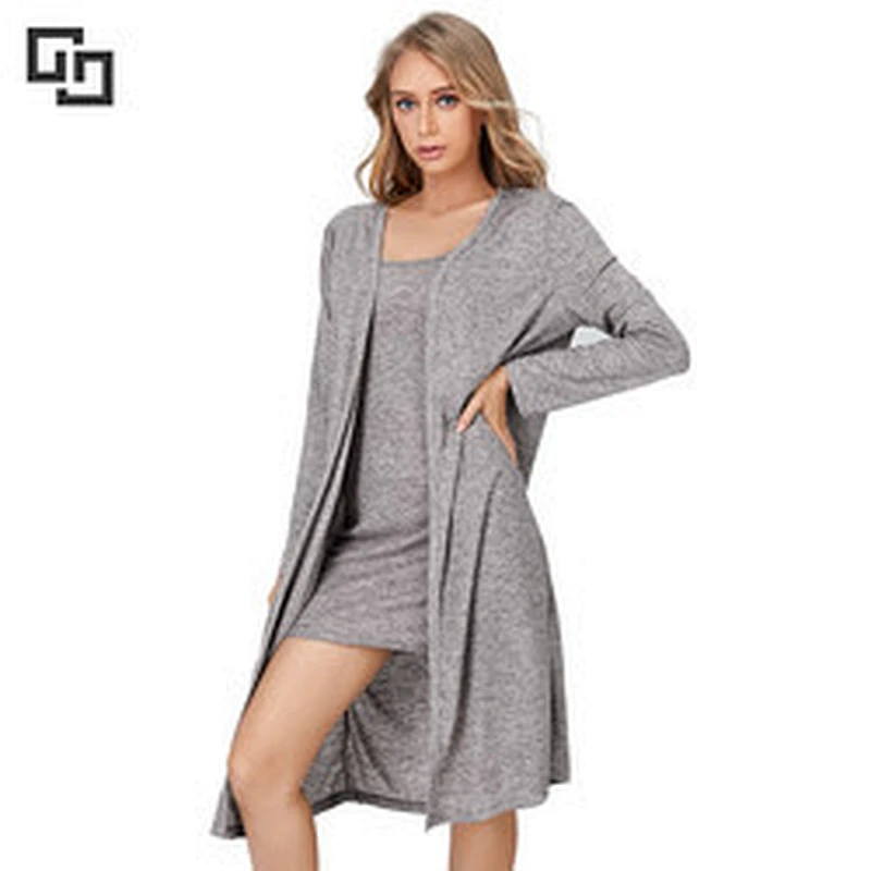 Solid Open Front Dress Robe Lounge Wear Sets Wholesale 2022 Bamboo Cotton Loungewear For Women