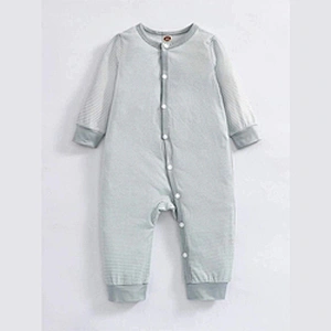 Spring Fall Baby Long Sleeve Rompers Round Neck Cartoon Graphic Striped Button Front Jumpsuit