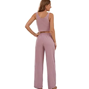Solid Teddy Plush Tank Top Pants Girl Custom Designer Lounge Wear Sets Soft Cotton Pjs Women Pajamas