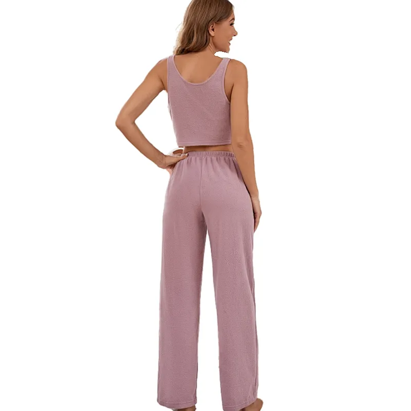 Solid Teddy Plush Tank Top Pants Girl Custom Designer Lounge Wear Sets Soft Cotton Pjs Women Pajamas