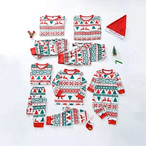 Custom Matching Family Christmas Pajamas Sets Elk And Geo Print Top & 1pc Pants Christmas Pajamas