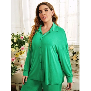 Plus Size Bamboo Sleepwear Women 4X Solid Button Front Top & Roll Up Hem Pants PJ Set