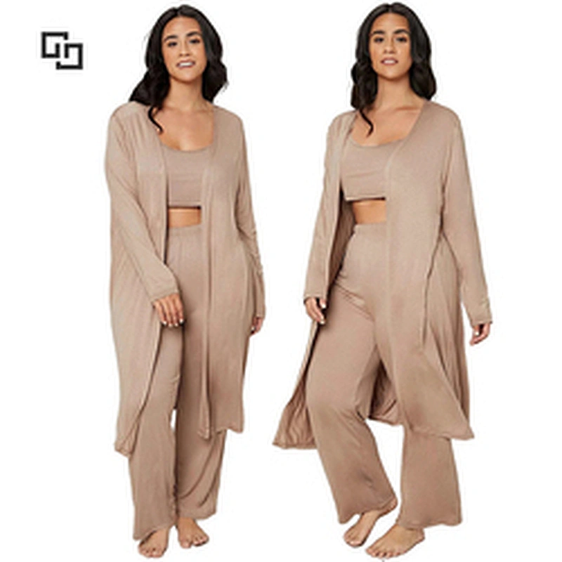 Plus Size Designer Women Open Front Robe & Cami Top & Pants Cotton PJ Set