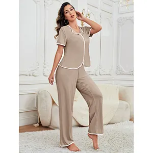 Luxury Ladies Pyjamas Ribbed Knit Women Sleepwear Custom Design Loungewear Set Cotton Pajamas Sets For Women