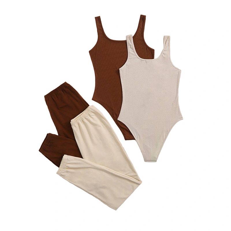 Scoop Neck Sleeveless Loungewear Solid Bodysuit & Pants Lounge Wear