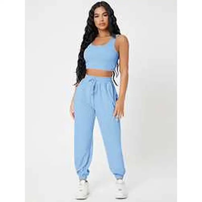 Custom Camisole Lounge Wear Solid Crop Tank Top And Sweatpants Joggers Set Women Loungewear Set