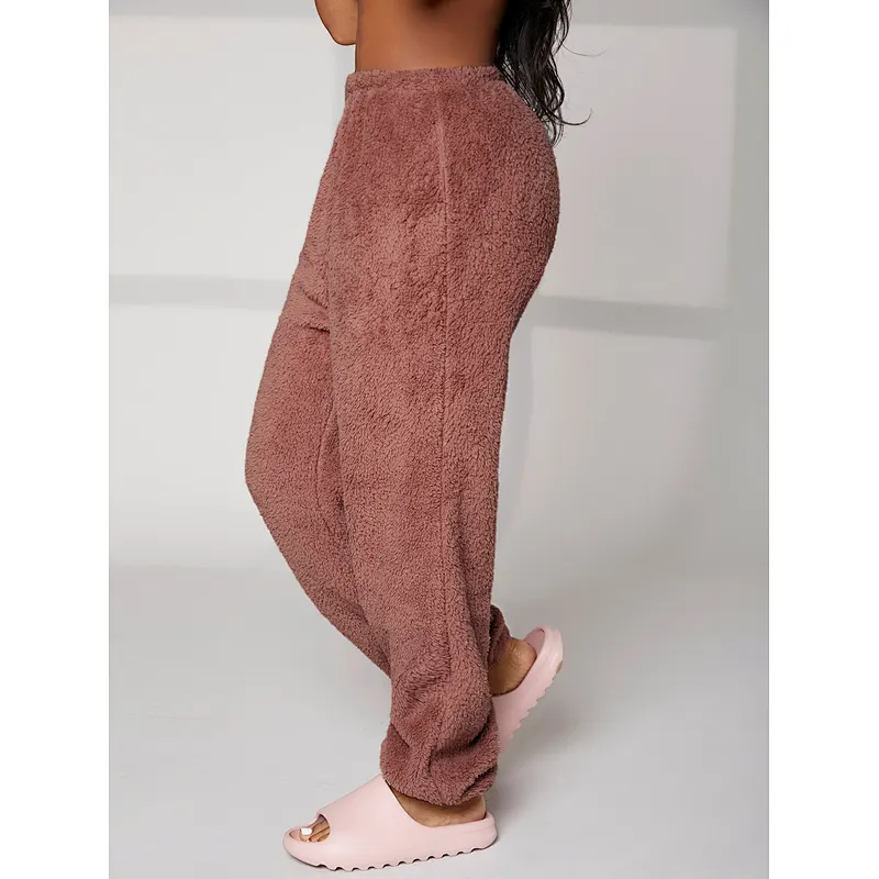 Wholesale Winter Thermal Lounge Pants Women Solid Flannel Pajama Pants