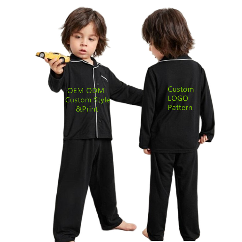 Solid Piping Winter Long Pjs Custom Printed Kids Pyjamas Custom Bamboo Clothes Pajamas Cotton For Kids