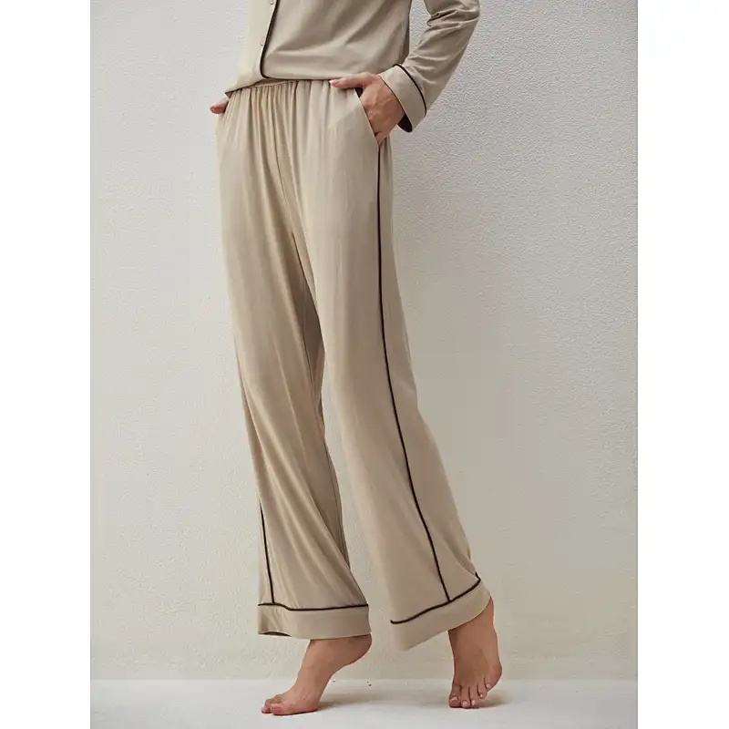 Premium Viscose Pajama Pants Super Soft Modal Sleep Bottoms Solid Contrast Binding Lounge Pants