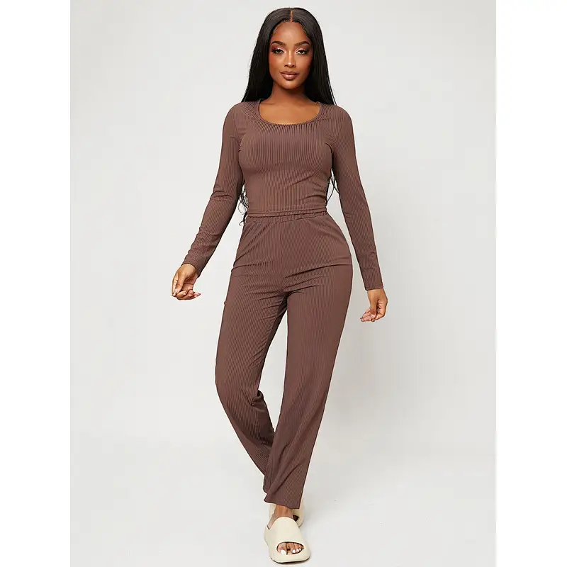 Rib Knit 2 Piece Loungewear Women Sets Softness Ribbed Knit Lounge Wear