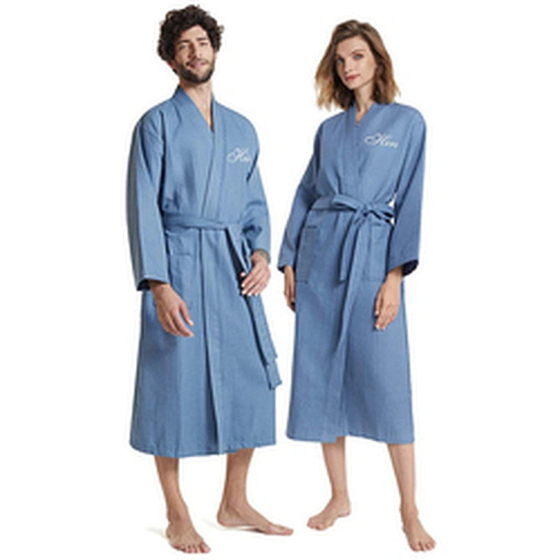 Calf Length Cotton Waffle Robe Loose Kimono Dressing Gown Hotel Couple Spa Bath Robes