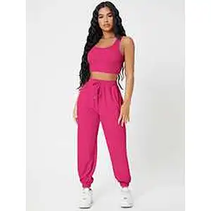 Custom Camisole Lounge Wear Solid Crop Tank Top And Sweatpants Joggers Set Women Loungewear Set