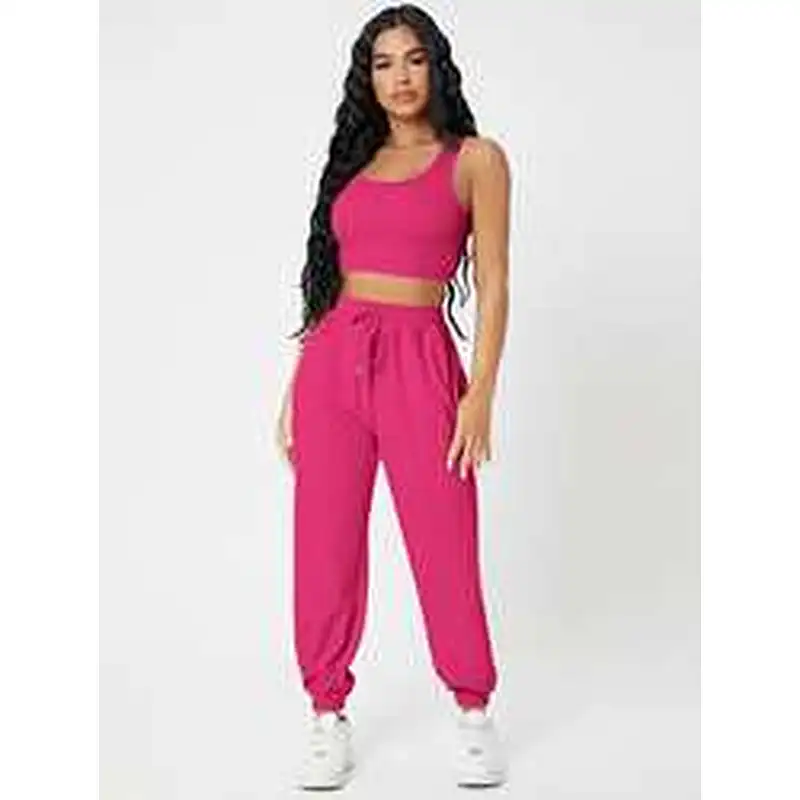 Custom Camisole Lounge Wear Solid Crop Tank Top And Sweatpants Joggers Set Women Loungewear Set