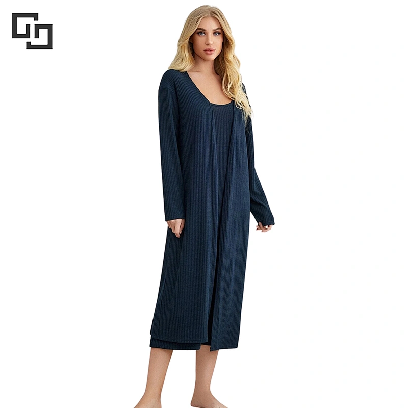 2 Pack Rib-knit Cami Dress & Robe Lounge Set