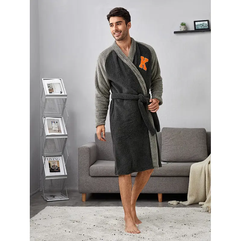 2021 Winter Solid Fleece Spa Robe With Hood Sleepwear Flannel Men Longues Robe Customized Mens Bath Robes