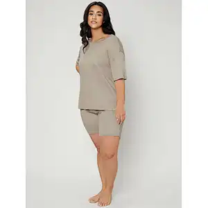Custom Plus Size Sleepwear Solid Short Loungewear Set Drop Shoulder Lounge Wear