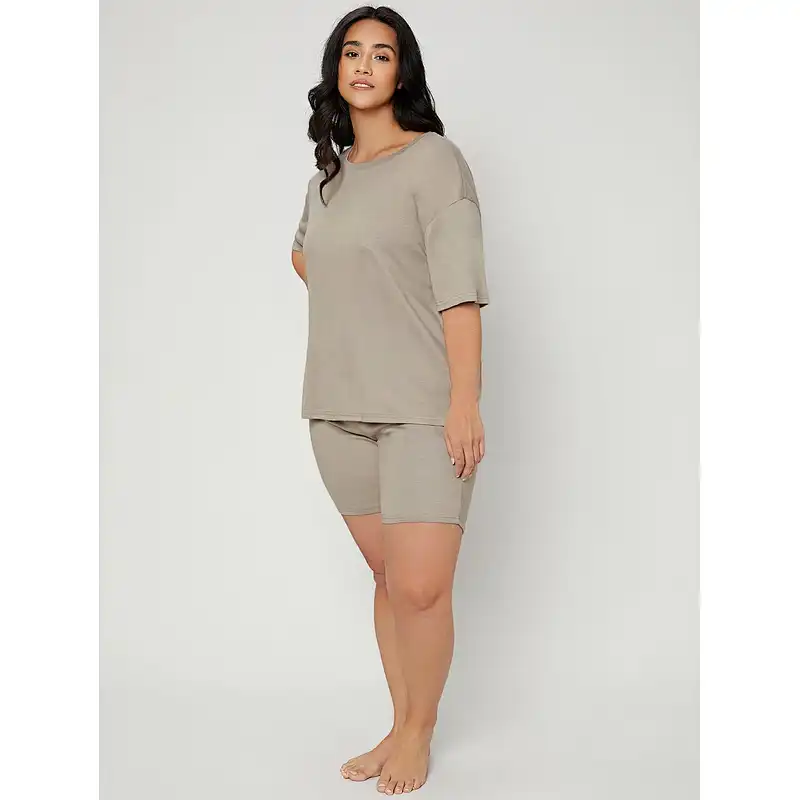 Custom Plus Size Sleepwear Solid Short Loungewear Set Drop Shoulder Lounge Wear